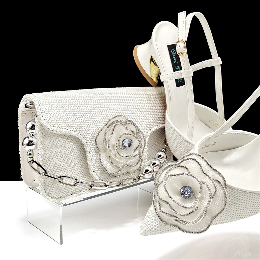 Luxury Bags And Shoes - White Women Shoes And Bag Set