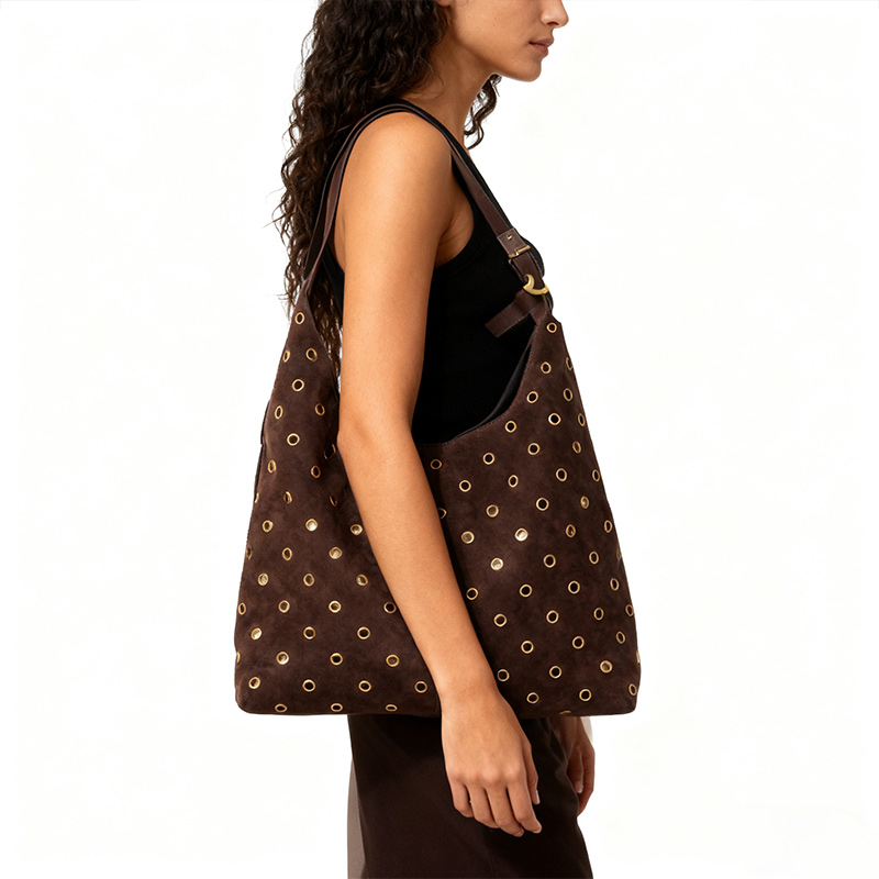 Suede Metal Studded Tote Bag w - Accordion Wallet Zip 评论和价格